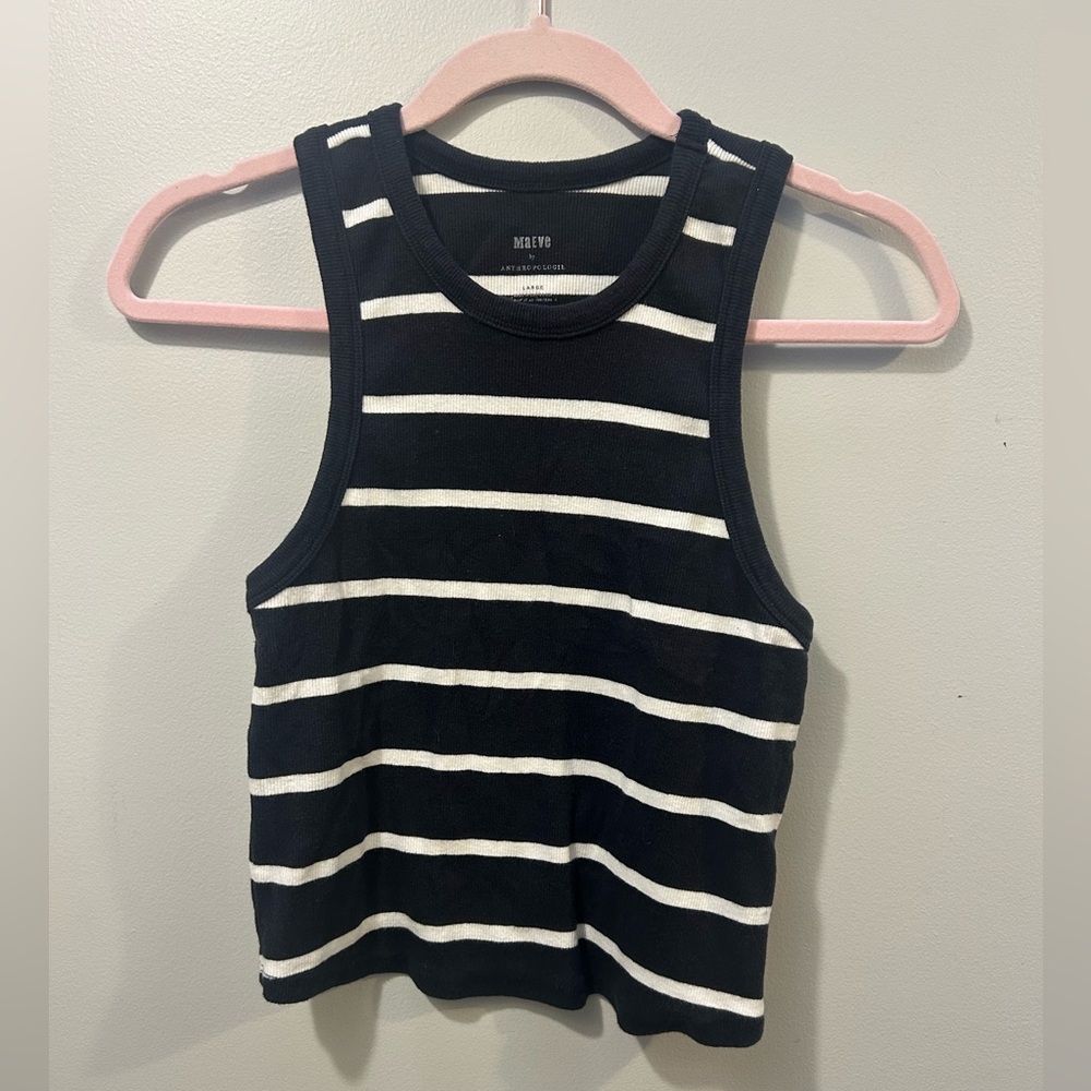 Maeve Anthropologie Striped Tank Top Sleeveless Casual Cropped Black White Large